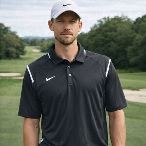 Nike Polo Men’s XL Black Team Issue Dri-Fit Performance Golf Shirt  Activewear